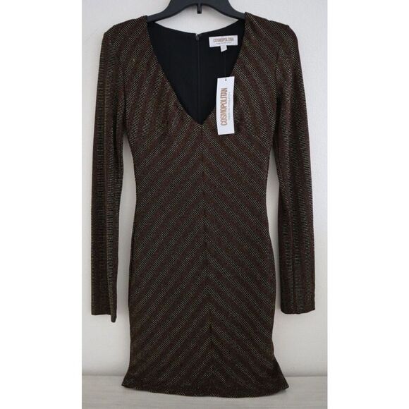Cosmopolitan Dress The Population Sz XS Copper Gold Maya Metallic Mini Dress - Picture 1 of 9